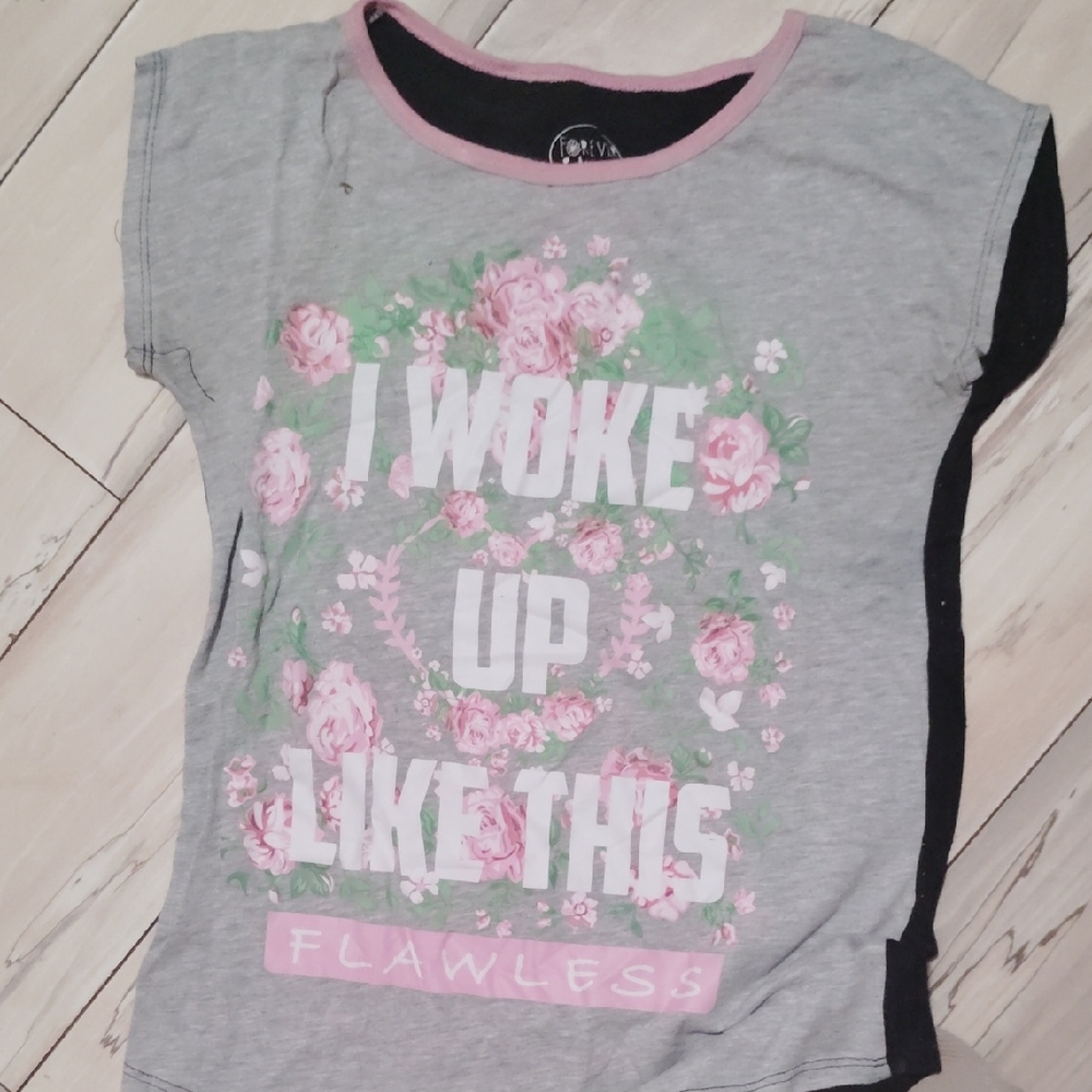 Gray and Pink Shirt with Floral Design